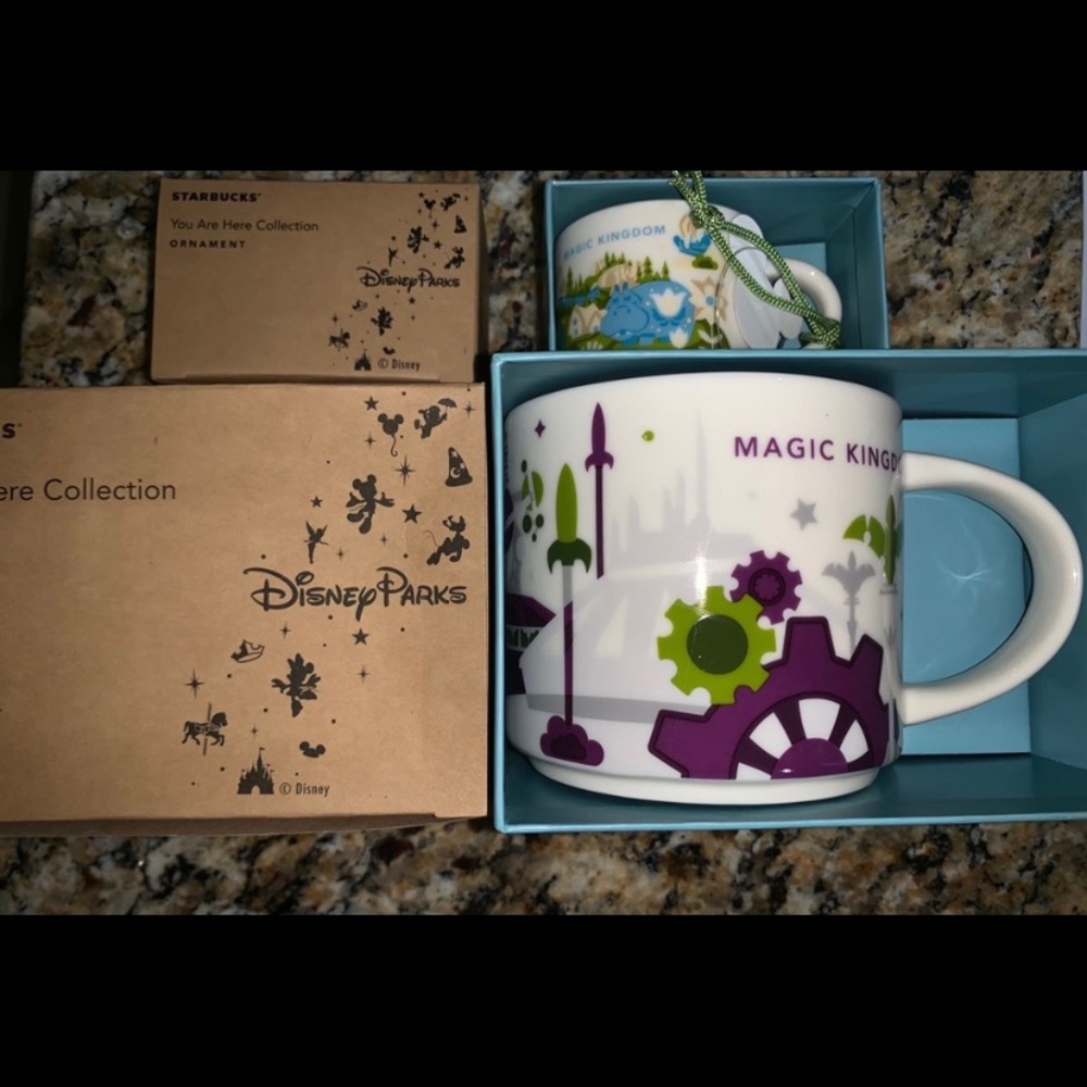 New Starbucks Disney World Magic Kingdom You Are Here Mug Ornament Set